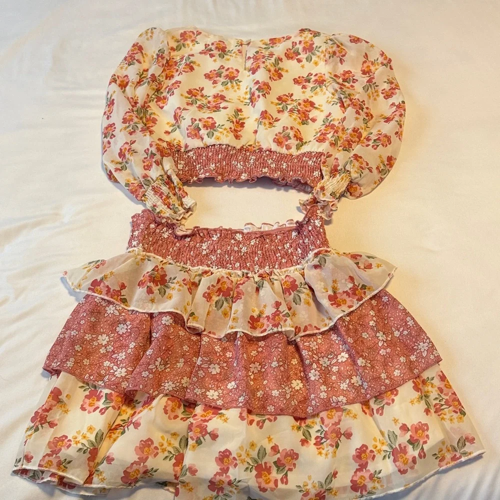 btween Floral Ruffle Shirt & Dress in Pink and Cream - Picture 6 of 6